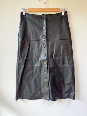 Who What Wear Black Button-Front Faux Leather Skirt - 2